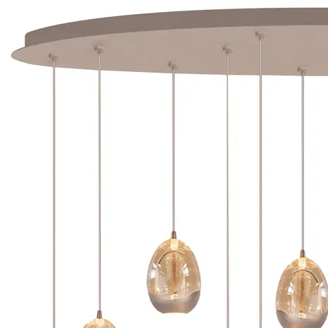 Highlight Hängeleuchte Egg, oval, 12-flammig, L 140 cm, champagnerfarben