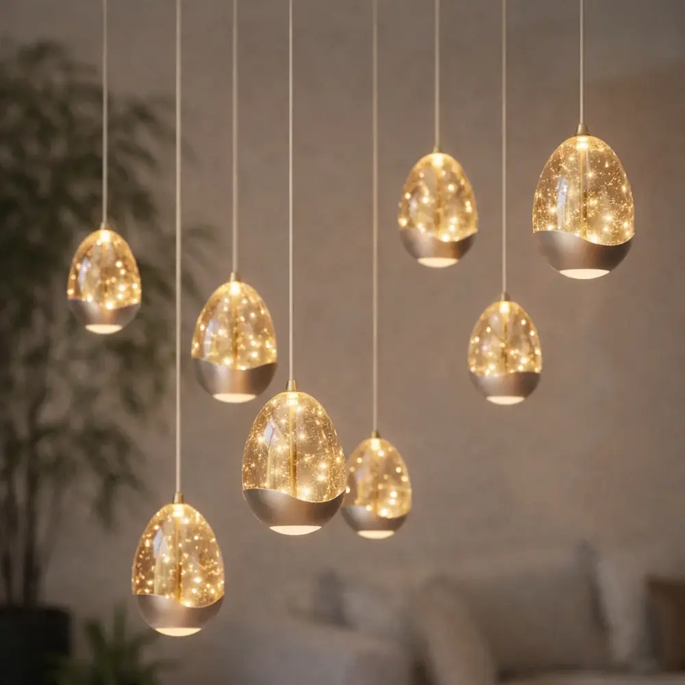 Highlight Hängelampe Egg 8-flammig L 115 x B 18 cm Champagner
