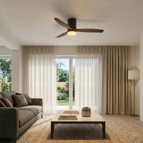 CristalRecord Deckenventilator Nine, Ø 132 cm, Teakholz, schwarz