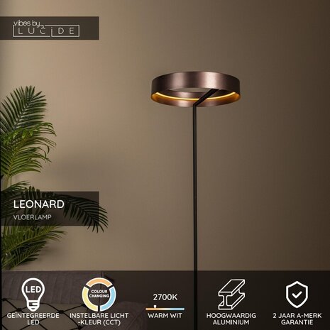 LEONARD - Vloerlamp - Ø 40 cm - LED - CCT - 1x20W 2700K/4000K - Koffie | Vibes LEONARD - Vloerlamp - Ø 40 cm - LED - CCT - 1x20W 2700K/4000K - Koffie | Vibes