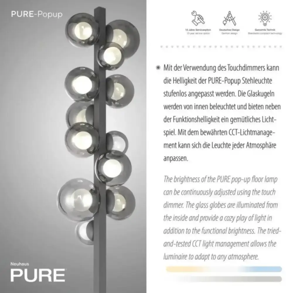 Neuhaus PURE Stehleuchte Popup H 160 cm dunkelgrau Neuhaus PURE Stehleuchte Popup H 160 cm dunkelgrau