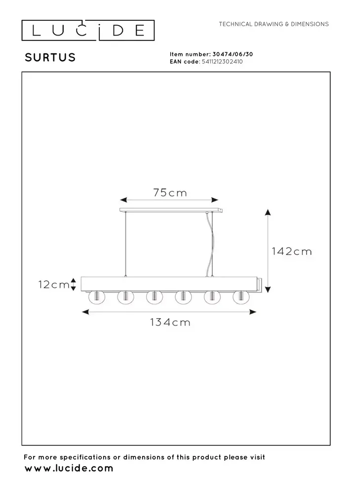 Lucide SURTUS - Hängeleuchte - 6xE27 - Schwarz Lucide SURTUS - Hängeleuchte - 6xE27 - Schwarz