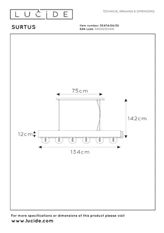 Lucide SURTUS - Hängeleuchte - 6xE27 - Schwarz Lucide SURTUS - Hängeleuchte - 6xE27 - Schwarz