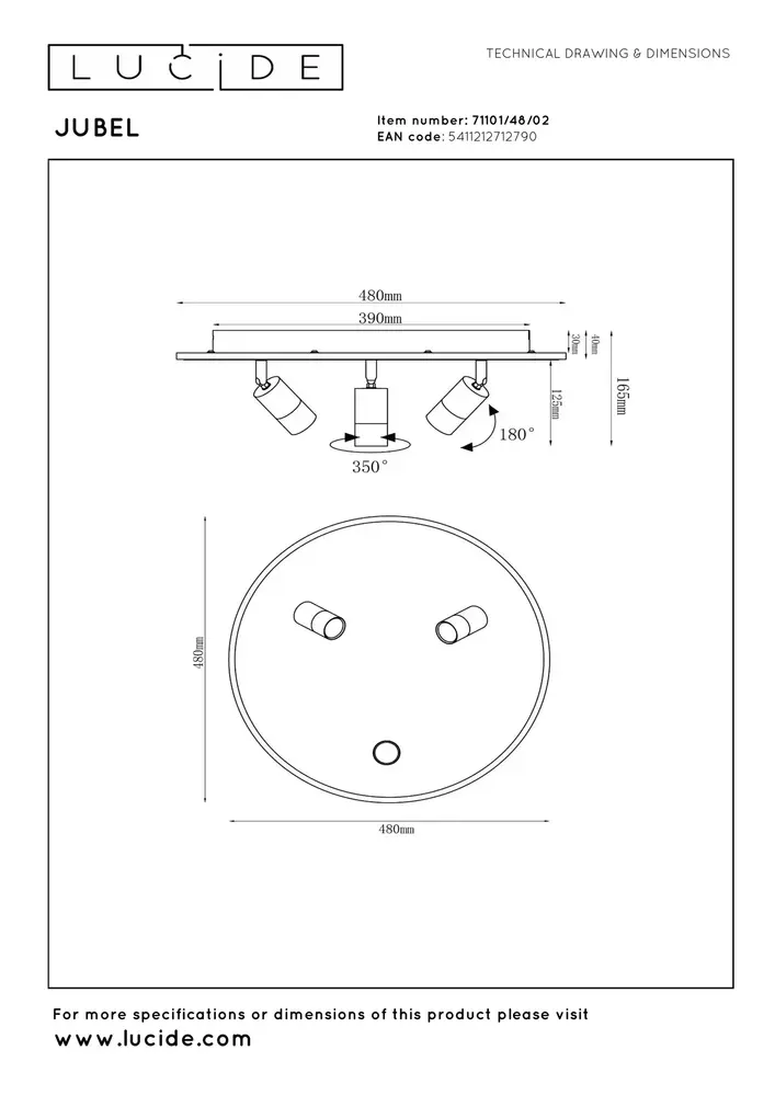Lucide JUBEL - Deckenleuchte - Ø 48 cm - LED - CCT - 2700K - Matt Gold / Messing