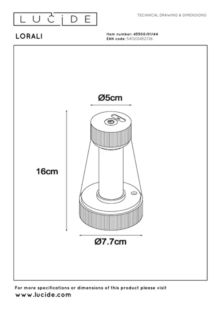 Lucide LORALI - Wiederaufladbare Tischleuchte Innen/Außen - Batterie/Batterie - Ø 7,7 cm - LED Dimb. - 1x1,2W 2600K/3000K - IP44 - Schwarz Lucide LORALI - Wiederaufladbare Tischleuchte Innen/Außen - Batterie/Batterie - Ø 7,7 cm - LED Dimb. - 1x1,2W 2600K/3000K - IP44 - Schwarz