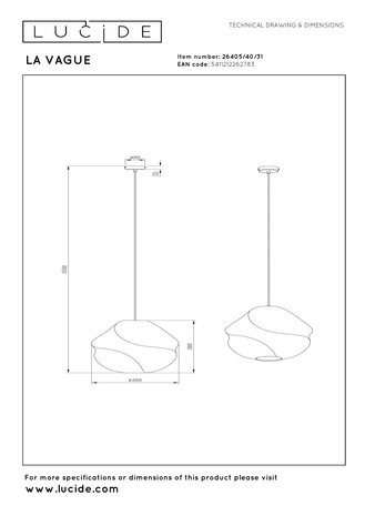 LA VAGUE - Hanglamp - Ø 40 cm - 1xE27 - Wit - Essential