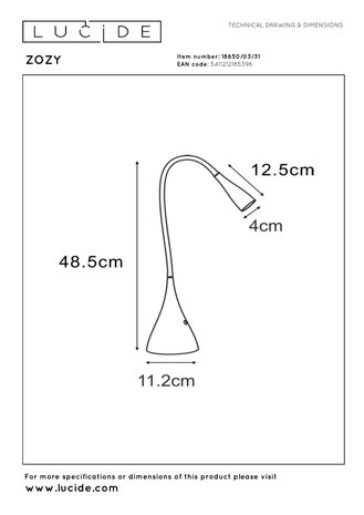 Lucide ZOZY - Schreibtischlampe - LED Dimb. - 1x4W 3000K - Weiß