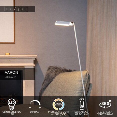 Lucide AARON - Leselampe - LED Dimb. - CCT - 1x12W 2700K/4000K - Weiß Lucide AARON - Leselampe - LED Dimb. - CCT - 1x12W 2700K/4000K - Weiß