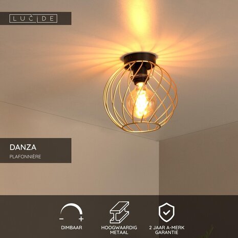 Lucide DANZA - Deckenleuchte - Ø 25 cm - 1xE27 - Matt Gold / Messing