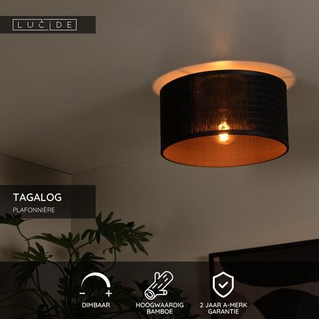 Lucide TAGALOG - Deckenleuchte - Ø 40 cm - 1xE27 - Schwarz