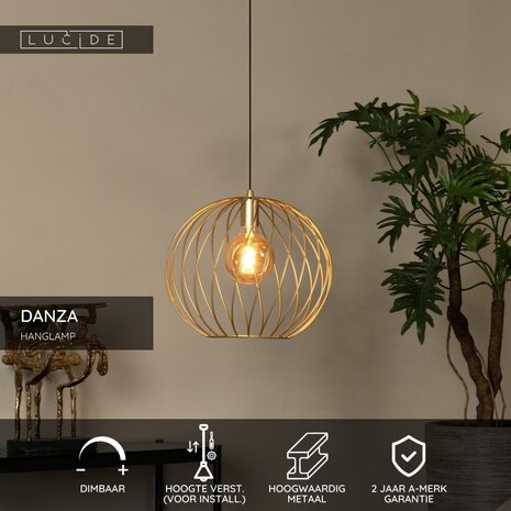 Lucide DANZA - Pendelleuchte - Ø 40 cm - 1xE27 - Mattes Gold / Messing Lucide DANZA - Pendelleuchte - Ø 40 cm - 1xE27 - Mattes Gold / Messing