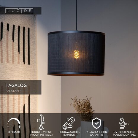 Lucide TAGALOG - Hängeleuchte - Ø 40 cm - 1xE27 - Schwarz Lucide TAGALOG - Hängeleuchte - Ø 40 cm - 1xE27 - Schwarz