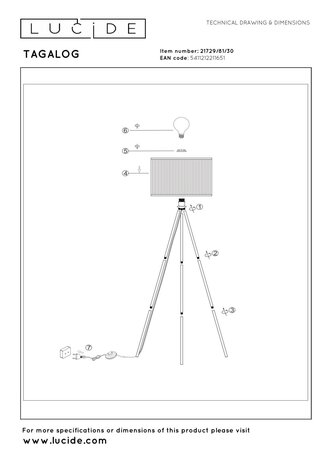 Lucide TAGALOG - Stehleuchte - Ø 55 cm - 1xE27 - Schwarz Lucide TAGALOG - Stehleuchte - Ø 55 cm - 1xE27 - Schwarz