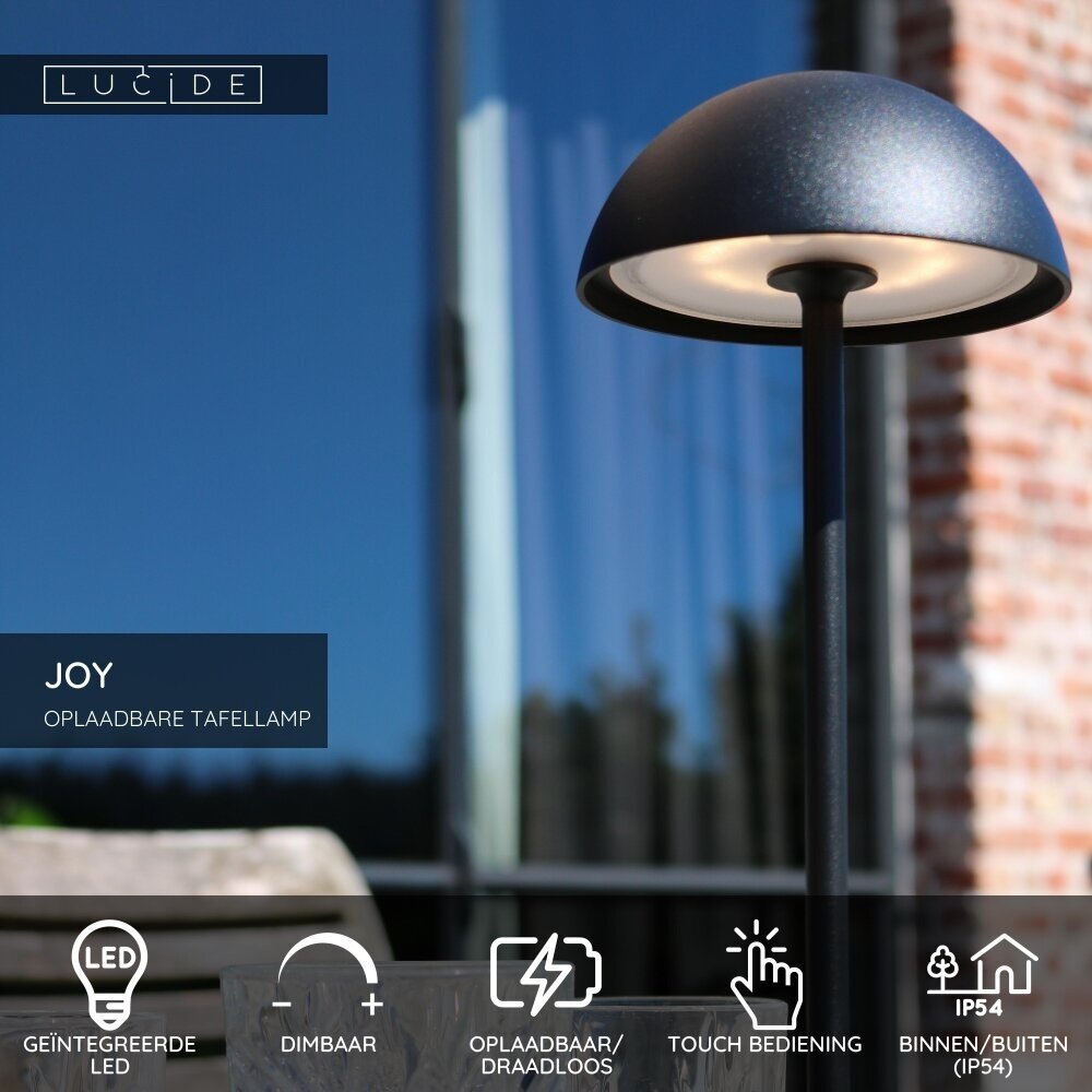 Lucide JOY - Wiederaufladbare Tischleuchte Innen/Außen - Batterie/Batterie - Ø 12 cm - LED Dimb. - 1x1,5W 3000K - IP54 - Schwarz