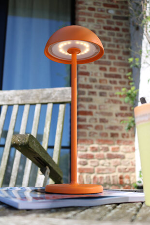 Lucide JOY - Wiederaufladbare Tischleuchte Innen/Außen - Batterie/Batterie - Ø 12 cm - LED Dimb. - 1x1,5W 3000K - IP54 - Orange