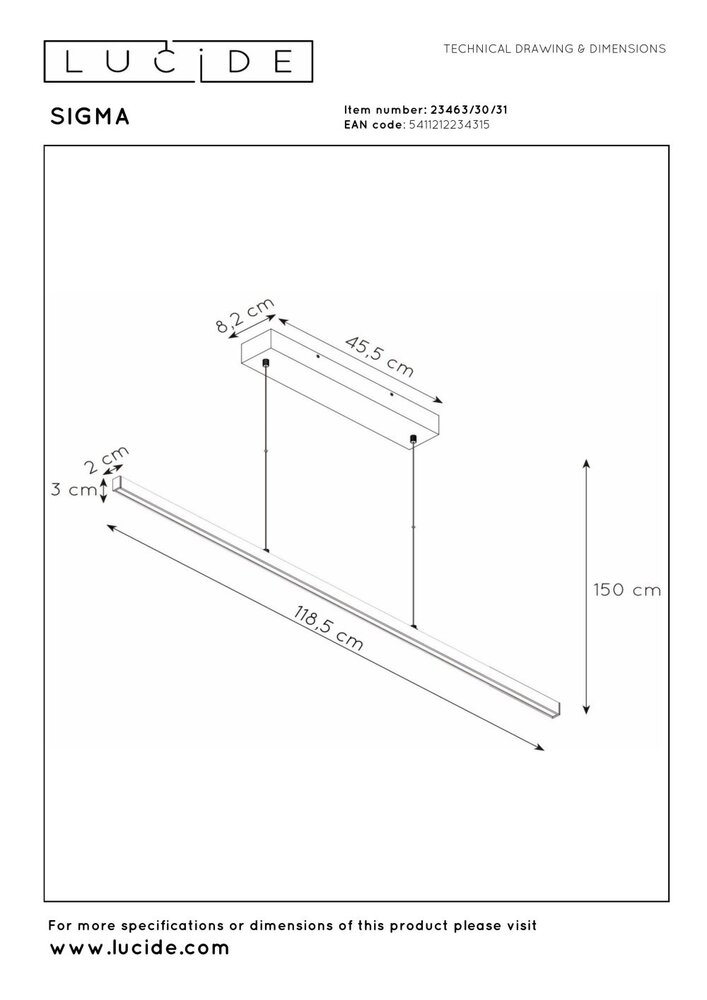 Lucide SIGMA - Hängeleuchte - LED Dimb. - 1x30W 2700K - Weiß Lucide SIGMA - Hängeleuchte - LED Dimb. - 1x30W 2700K - Weiß