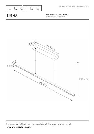 Lucide SIGMA - Hängeleuchte - LED Dimb. - 1x30W 2700K - Weiß Lucide SIGMA - Hängeleuchte - LED Dimb. - 1x30W 2700K - Weiß