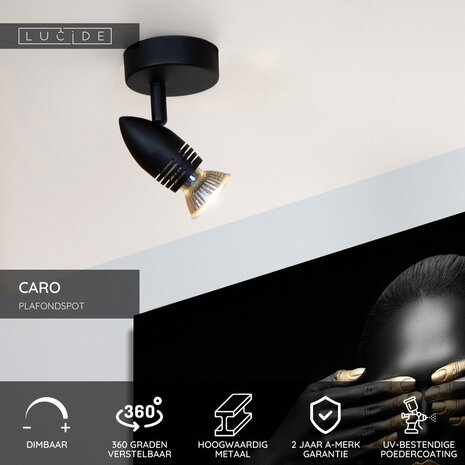 Lucide CARO - Deckenstrahler - Ø 9 cm - 1xGU10 - Schwarz Lucide CARO - Deckenstrahler - Ø 9 cm - 1xGU10 - Schwarz
