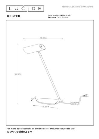 Lucide HESTER - Schreibtischlampe - 1xGU10 - Weiß Lucide HESTER - Schreibtischlampe - 1xGU10 - Weiß