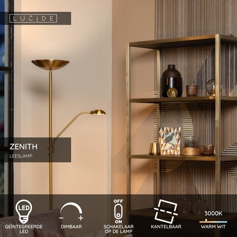Lucide ZENITH - Leseleuchte - LED Dimb. - 3000K - Mattes Gold / Messing Lucide ZENITH - Leseleuchte - LED Dimb. - 3000K - Mattes Gold / Messing