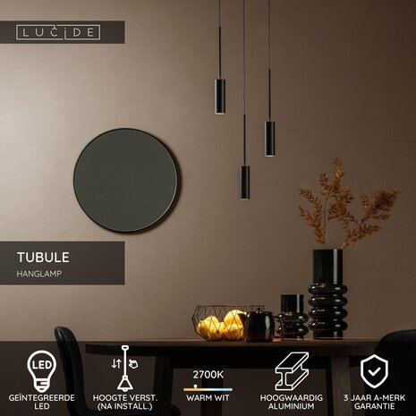 Lucide TUBULE - Hängeleuchte - Ø 26 cm - LED - 3x7W 2700K - Schwarz Lucide TUBULE - Hängeleuchte - Ø 26 cm - LED - 3x7W 2700K - Schwarz
