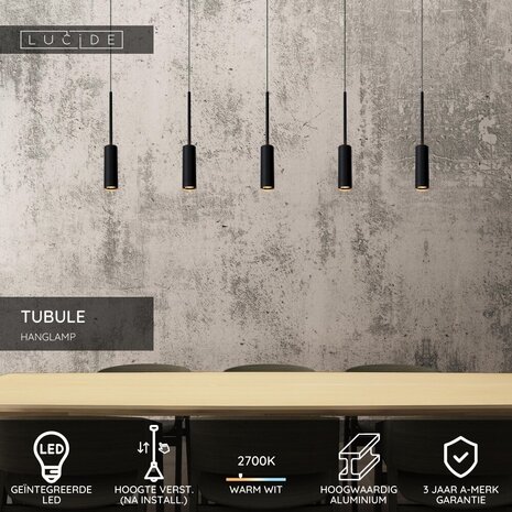 Lucide TUBULE - Hängeleuchte - LED - 5x7W 2700K - Schwarz Lucide TUBULE - Hängeleuchte - LED - 5x7W 2700K - Schwarz