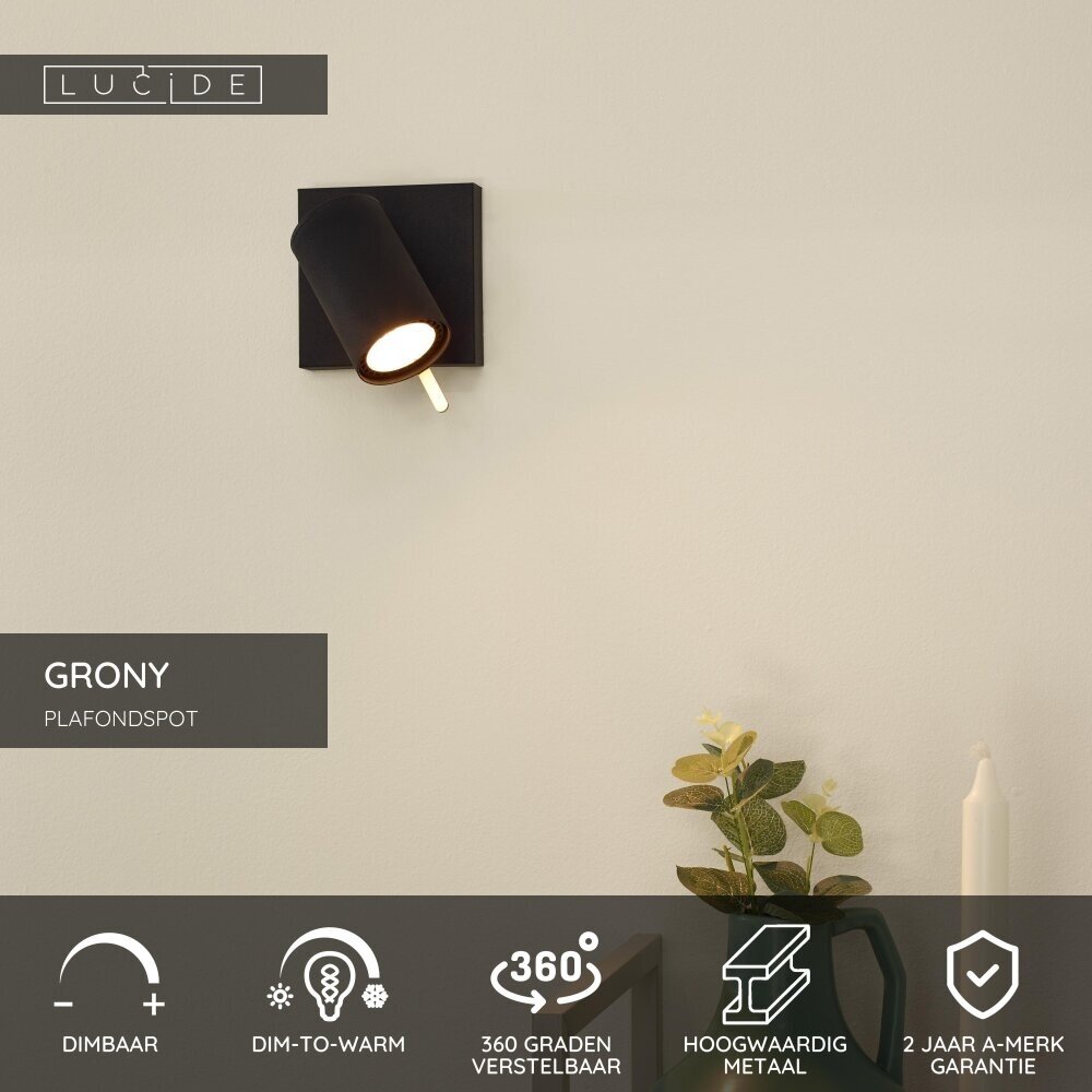 Lucide GRONY - Deckenstrahler - LED Dim to warm - GU10 - 1x5W 2200K/3000K - Schwarz Lucide GRONY - Deckenstrahler - LED Dim to warm - GU10 - 1x5W 2200K/3000K - Schwarz