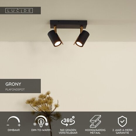 Lucide GRONY - Deckenstrahler - LED Dim to warm - GU10 - 2x5W 2200K/3000K - Schwarz Lucide GRONY - Deckenstrahler - LED Dim to warm - GU10 - 2x5W 2200K/3000K - Schwarz