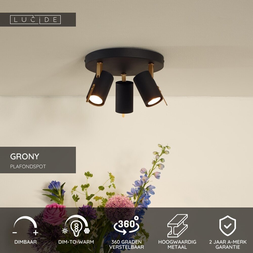 Lucide GRONY - Deckenstrahler - LED Dim to warm - GU10 - 3x5W 2200K/3000K - Schwarz Lucide GRONY - Deckenstrahler - LED Dim to warm - GU10 - 3x5W 2200K/3000K - Schwarz