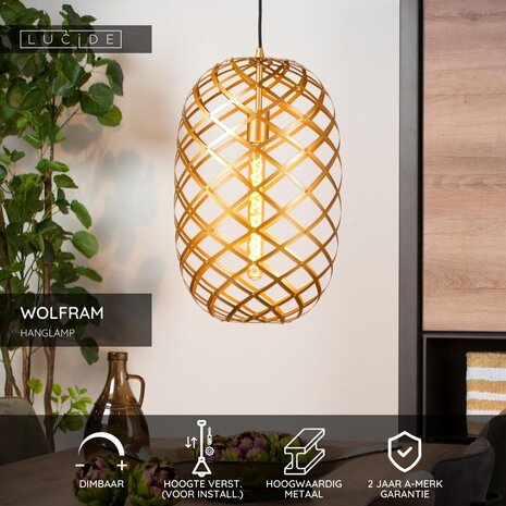 Lucide WOLFRAM - Hängeleuchte - Ø 32 cm - 1xE27 - Matt Gold / Messing