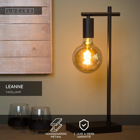 Lucide LEANNE - Tischleuchte - 1xE27 - Schwarz Lucide LEANNE - Tischleuchte - 1xE27 - Schwarz