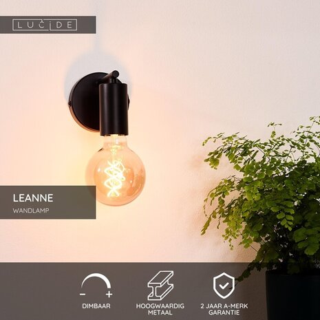 Lucide LEANNE - Wandleuchte - 1xE27 - Schwarz Lucide LEANNE - Wandleuchte - 1xE27 - Schwarz