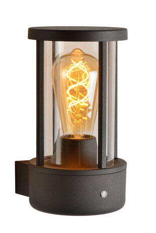 Lucide LORI - Wandleuchte Innen/Außen - Ø 12 cm - 1xE27 - IP44 - Tag/Nachtsensor - Anthrazit