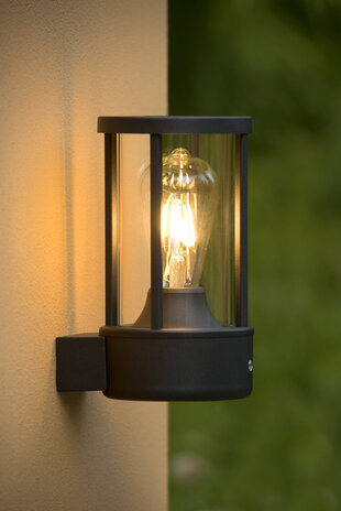 Lucide LORI - Wandleuchte Innen/Außen - Ø 12 cm - 1xE27 - IP44 - Tag/Nachtsensor - Anthrazit