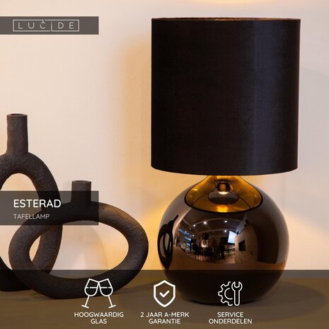 Lucide ESTERAD - Tischleuchte - Ø 24 cm - 1xE14 - Schwarz