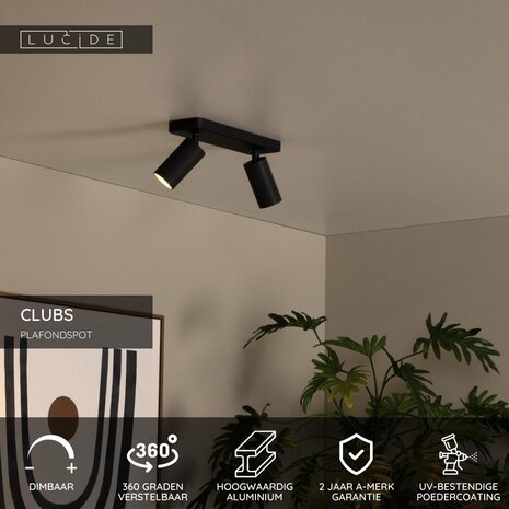 Lucide CLUBS - Deckenstrahler - 2xGU10 - Schwarz Lucide CLUBS - Deckenstrahler - 2xGU10 - Schwarz