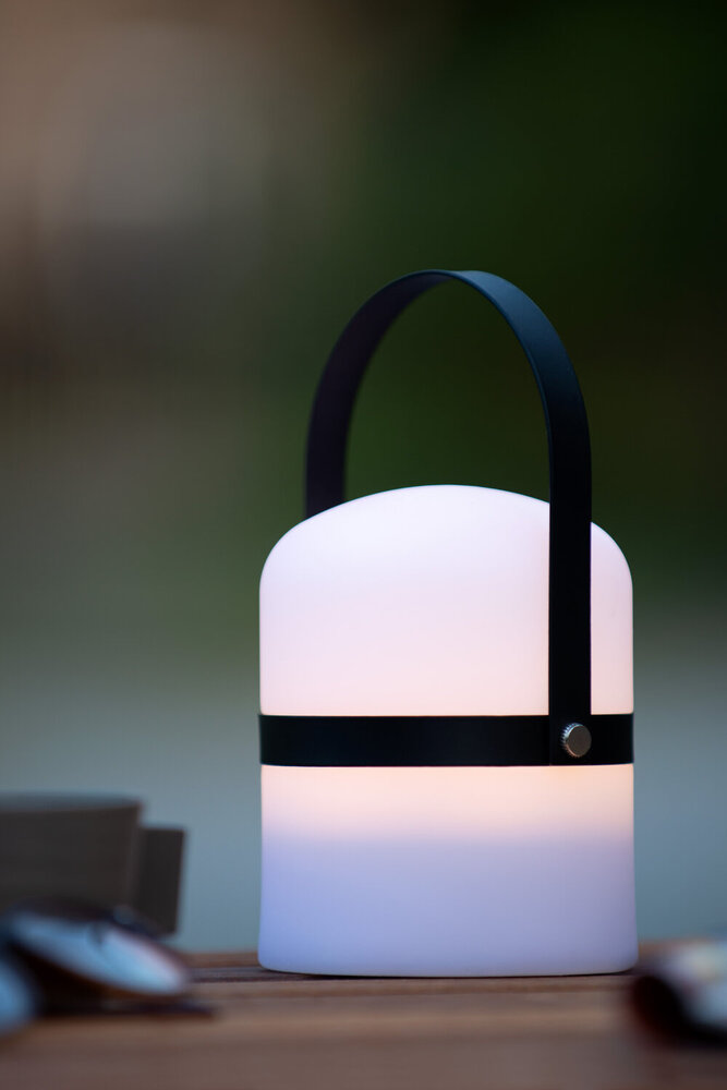 Lucide LITTLE JOE - Wiederaufladbare Tischleuchte für den Innen-/Außenbereich - Batterie/Batterie - Ø 10 cm - LED gedimmt bis warm - 1x0.3W 2800K/3200K - IP44 - Schwarz