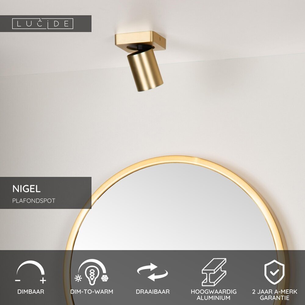 Lucide NIGEL - Deckenstrahler - LED Dim to warm - GU10 - 1x5W 2200K/3000K - Mattes Gold / Messing Lucide NIGEL - Deckenstrahler - LED Dim to warm - GU10 - 1x5W 2200K/3000K - Mattes Gold / Messing