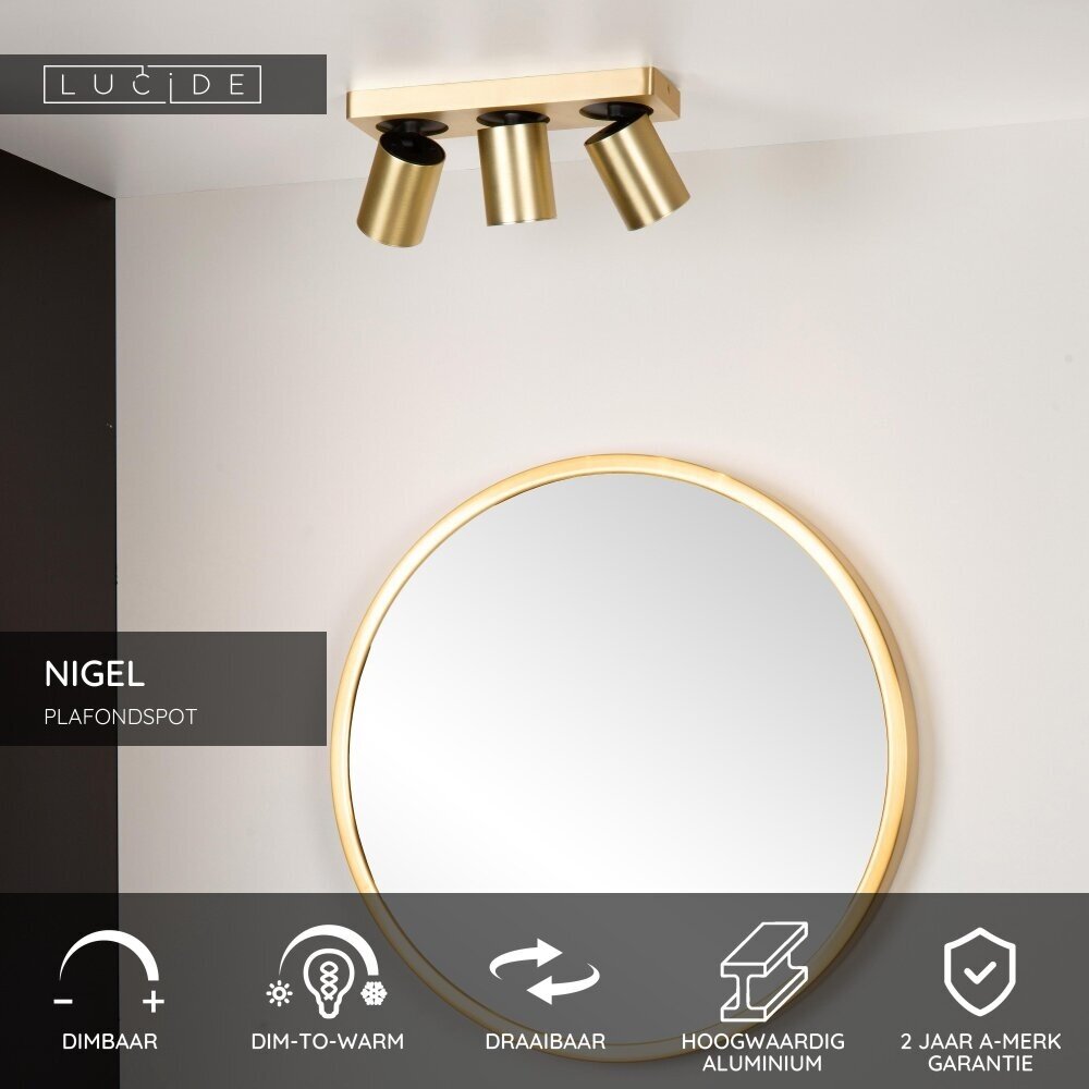 Lucide NIGEL - Deckenstrahler - LED Dim to warm - GU10 - 3x5W 2200K/3000K - Mattes Gold / Messing