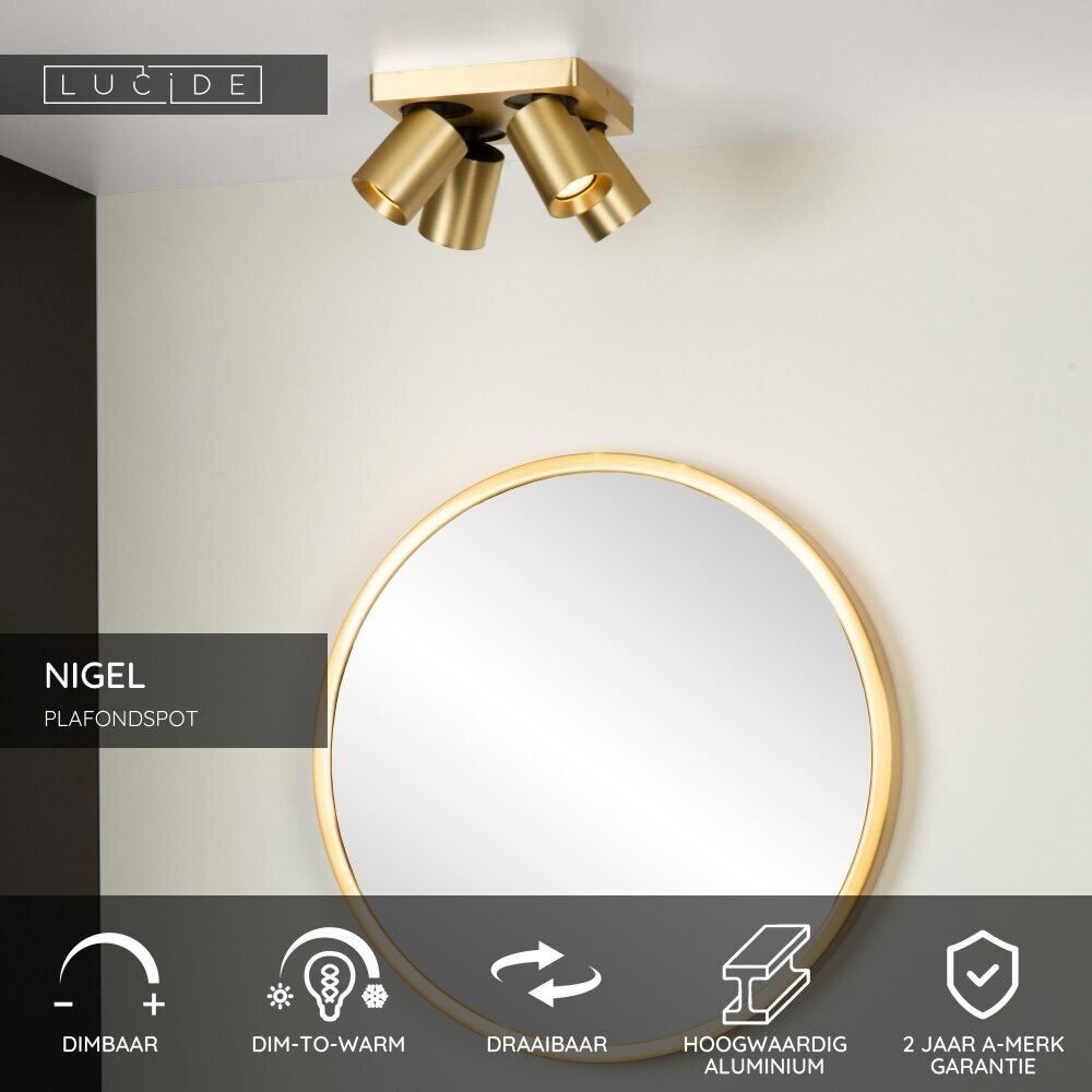 Lucide NIGEL - Deckenstrahler - LED Dim to warm - GU10 - 4x5W 2200K/3000K - Mattes Gold / Messing Lucide NIGEL - Deckenstrahler - LED Dim to warm - GU10 - 4x5W 2200K/3000K - Mattes Gold / Messing