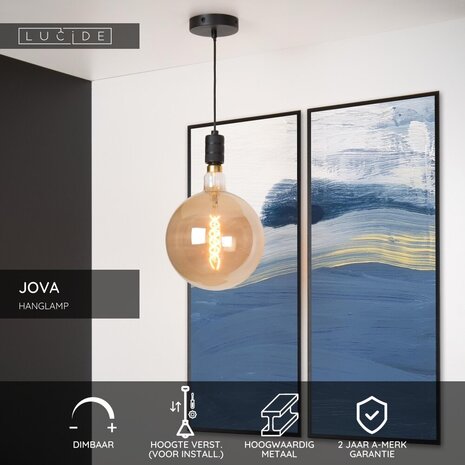 Lucide JOVA - Hängeleuchte - Ø 10 cm - 1xE27 - Schwarz