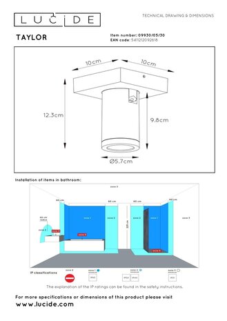 Lucide TAYLOR - Deckenstrahler für das Badezimmer - LED Dim to warm - GU10 - 1x5W 2200K/3000K - IP44 - Schwarz Lucide TAYLOR - Deckenstrahler für das Badezimmer - LED Dim to warm - GU10 - 1x5W 2200K/3000K - IP44 - Schwarz