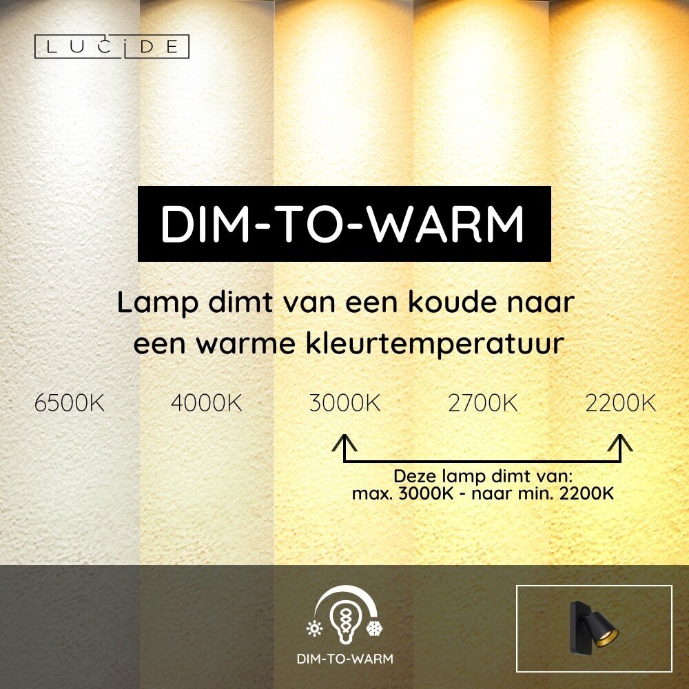 Lucide TURNON - Bettleuchte / Wandleuchte - LED Dim to warm - GU10 - 1x5W 2200K/3000K - Schwarz