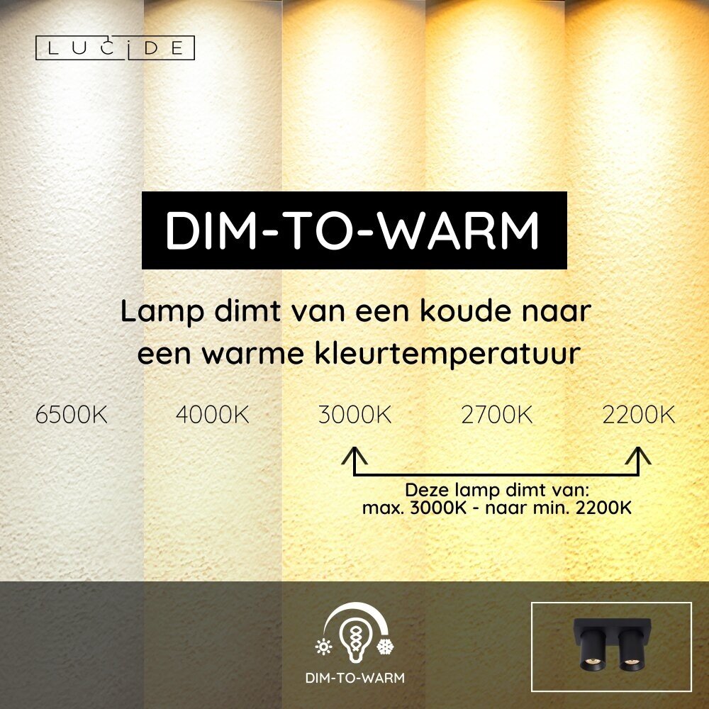 Lucide NIGEL - Deckenstrahler - LED Dim to warm - GU10 - 2x5W 2200K/3000K - Schwarz Lucide NIGEL - Deckenstrahler - LED Dim to warm - GU10 - 2x5W 2200K/3000K - Schwarz