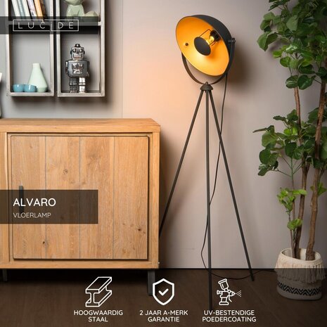 Lucide ALVARO - Stehleuchte - 1xE27 - Schwarz Lucide ALVARO - Stehleuchte - 1xE27 - Schwarz
