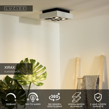 Lucide XIRAX - Deckenstrahler - LED Dim to warm - GU10 - 4x5W 2200K/3000K - Weiß