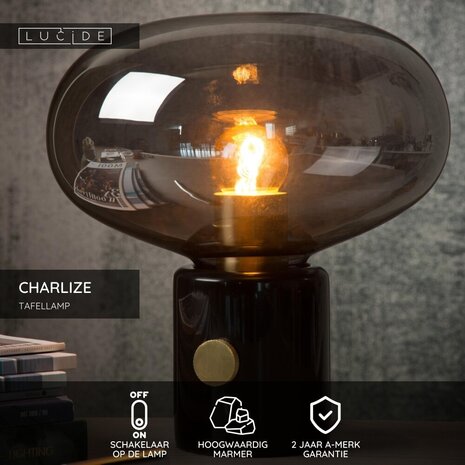 Lucide CHARLIZE - Tischleuchte - Ø 23 cm - 1xE27 - Fumé Lucide CHARLIZE - Tischleuchte - Ø 23 cm - 1xE27 - Fumé