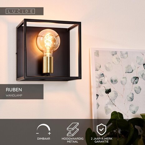 Lucide RUBEN - Wandleuchte - 1xE27 - Schwarz Lucide RUBEN - Wandleuchte - 1xE27 - Schwarz