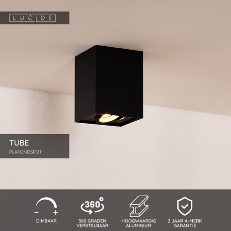 Lucide TUBE - Deckenstrahler - 1xGU10 - Schwarz Lucide TUBE - Deckenstrahler - 1xGU10 - Schwarz