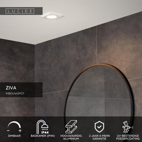 Lucide ZIVA - Downlight Badezimmer - 1xGU10 - IP44 - Weiß Lucide ZIVA - Downlight Badezimmer - 1xGU10 - IP44 - Weiß